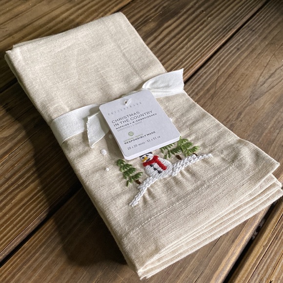 Pottery Barn Christmas in the Country Embroidered Cotton/Linen Napkins -Set of 4 - Picture 13 of 16
